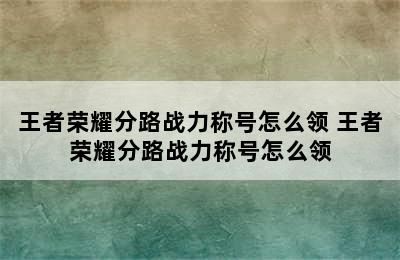 王者荣耀分路战力称号怎么领 王者荣耀分路战力称号怎么领